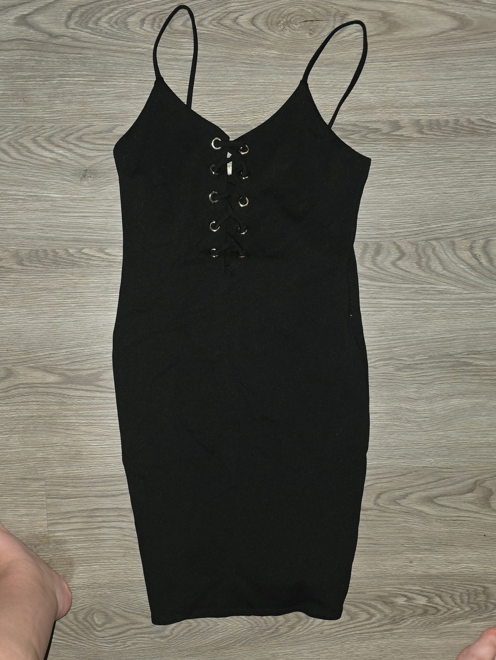 139 - T.J.Maxx Black Lace-Up Spaghetti Strap Bodycon Mini Dress